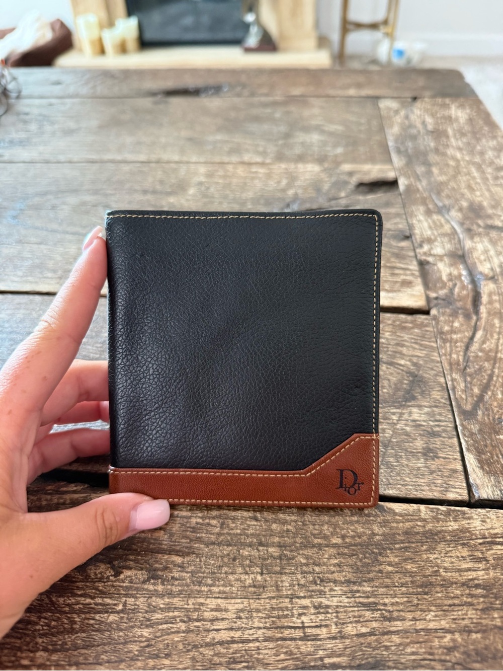 Dior Men's Black & Brown Leather Bifold Wallet - Designer Accent